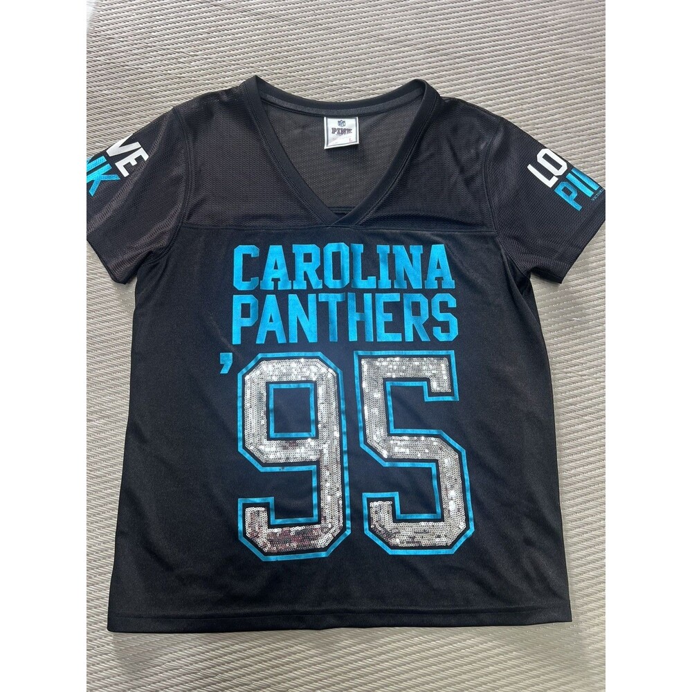 Victoria’s Secret PINK Carolina Panthers Jersey Women’s L READ Sequin 95 NFL